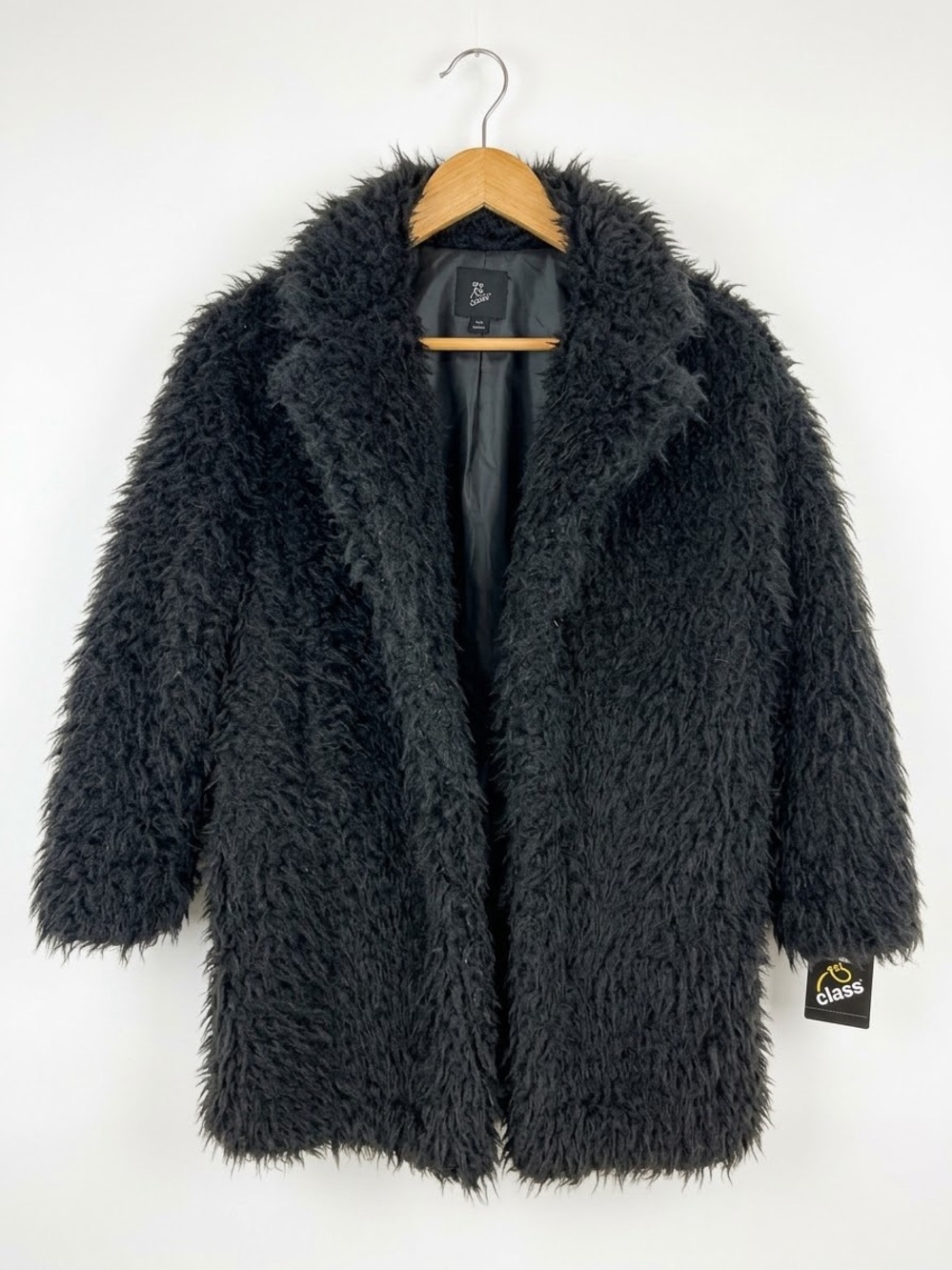 Chic and Cozy Shaggy Faux Fur Teddy Coat in Charcoal Black – Brand New with Tags